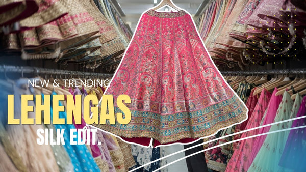 Affordable Banarasi lehengas showcased among colorful silk wedding outfits in a vibrant collection