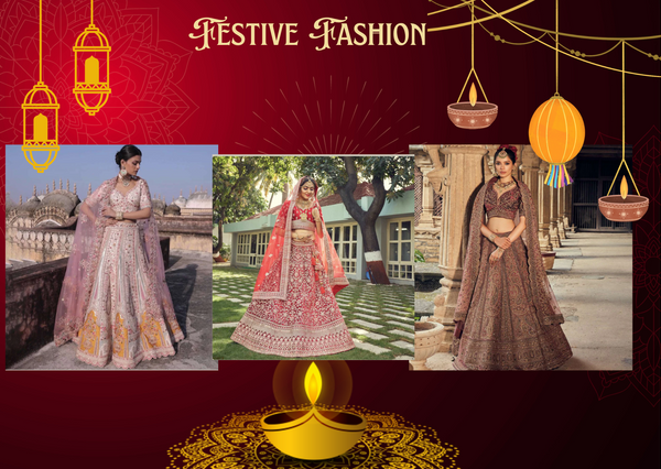 Diwali 2023 fashion trends featuring elegant lehengas in vibrant colors for the festive season