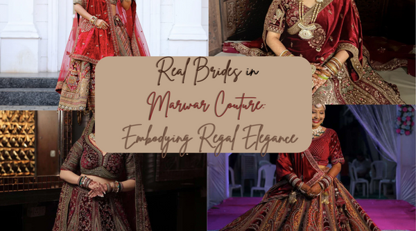 Real brides wearing Marwar couture bridal lehengas showcasing regal elegance and intricate designs