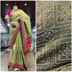 JMS_Studio Gharchola Series Pista Green Resham Work Wedding Saree - JMS Studio