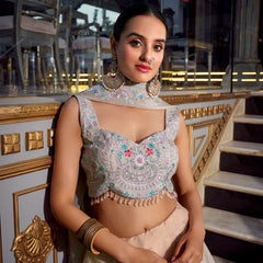 Doli - Sequins and Thread Embroidery with Diamond Cream Lehenga Choli - JMS Studio