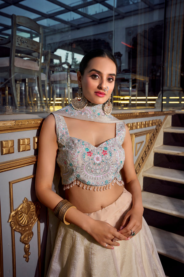 Doli - Sequins and Thread Embroidery with Diamond Cream Lehenga Choli - JMS Studio