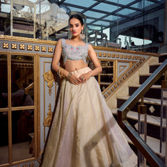 Doli - Sequins and Thread Embroidery with Diamond Cream Lehenga Choli - JMS Studio