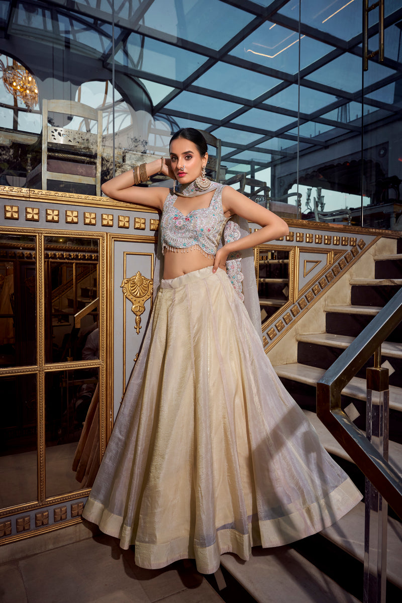 Doli - Sequins and Thread Embroidery with Diamond Cream Lehenga Choli - JMS Studio