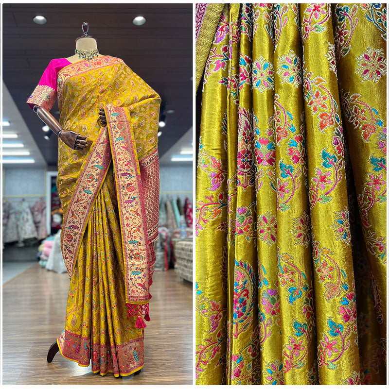JMS_Studio Satin Viscose Silk Saree Featuring Placement Prints - JMS Studio