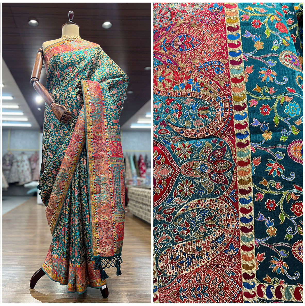 JMS_Studio Satin Viscose Silk Saree Featuring Placement Prints - JMS Studio