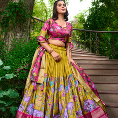 Doli - Kalamkari Dola Silk Charm Yellow Pink Lehenga Choli Set - JMS Studio