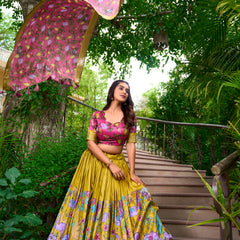 Doli - Kalamkari Dola Silk Charm Yellow Pink Lehenga Choli Set - JMS Studio