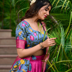Doli - Kalamkari Dola Silk Charm Pink Lehenga Choli Set - JMS Studio
