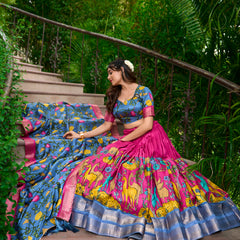 Doli - Kalamkari Dola Silk Charm Pink Lehenga Choli Set - JMS Studio