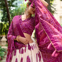 Doli - Tussar Silk Bandhej Print Purple Lehenga Choli Set - JMS Studio