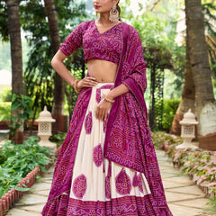 Doli - Tussar Silk Bandhej Print Purple Lehenga Choli Set - JMS Studio