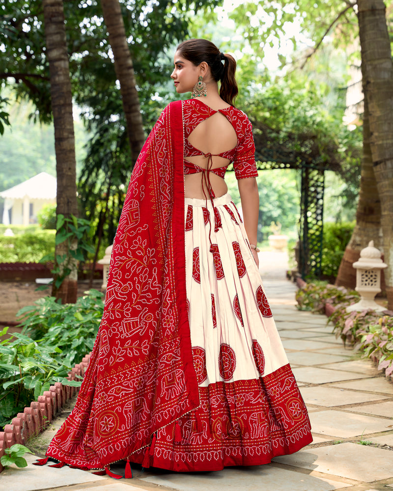 Doli - Tussar Silk Bandhej Print Red Lehenga Choli Set - JMS Studio