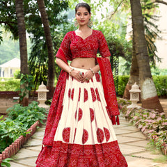 Doli - Tussar Silk Bandhej Print Red Lehenga Choli Set - JMS Studio