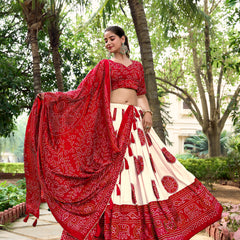 Doli - Tussar Silk Bandhej Print Red Lehenga Choli Set - JMS Studio
