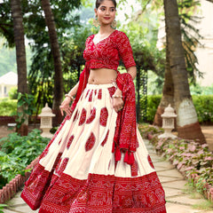Doli - Tussar Silk Bandhej Print Red Lehenga Choli Set - JMS Studio