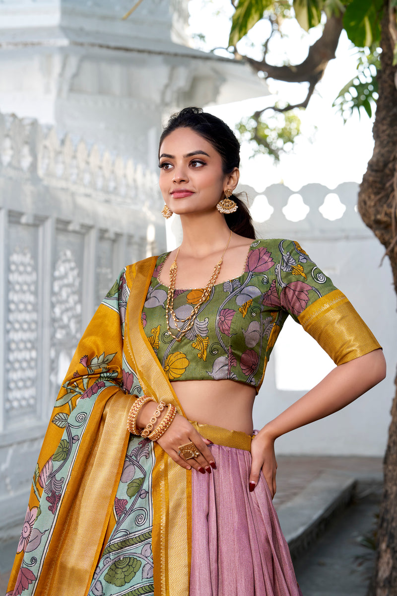 Doli - Kalamkari Print Dola Silk Onion Pink Multicolor Lehenga Set - JMS Studio