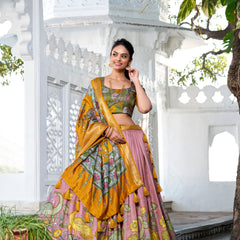 Doli - Kalamkari Print Dola Silk Onion Pink Multicolor Lehenga Set - JMS Studio