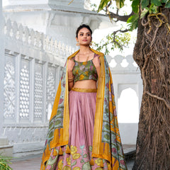 Doli - Kalamkari Print Dola Silk Onion Pink Multicolor Lehenga Set - JMS Studio