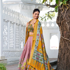 Doli - Kalamkari Print Dola Silk Onion Pink Multicolor Lehenga Set - JMS Studio