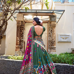Doli - Tussar Silk Kalamkari with Foil Work Mehndi Lehenga Choli Set - JMS Studio