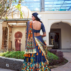 Doli - Tussar Silk Kalamkari with Foil Work Navy Blue Lehenga Choli Set - JMS Studio