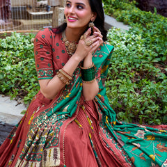Doli - Tussar Silk Kalamkari with Foil Work Salmon Lehenga Choli Set - JMS Studio