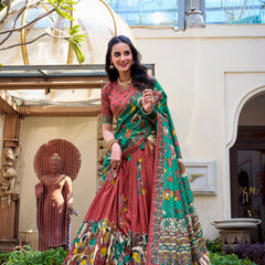 Doli - Tussar Silk Kalamkari with Foil Work Salmon Lehenga Choli Set - JMS Studio