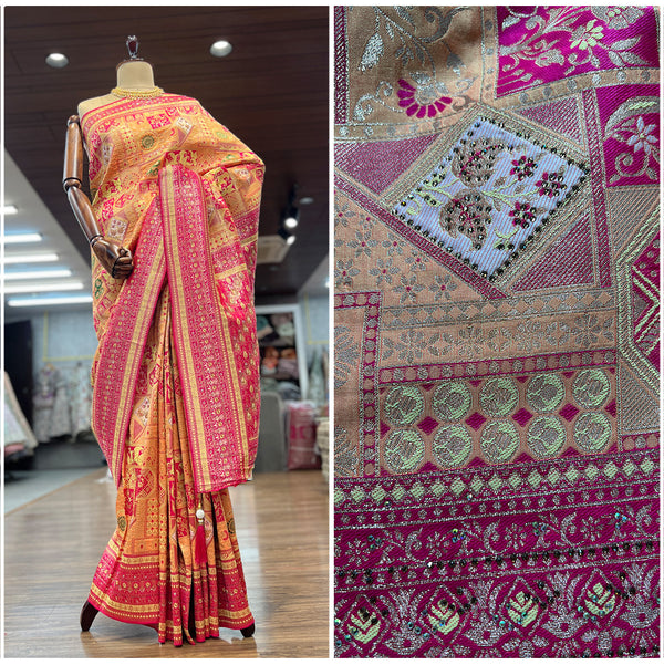 JMS_Studio Coloful Banrasi Silk Woven Saree with Swaroski Embellishments - JMS Studio