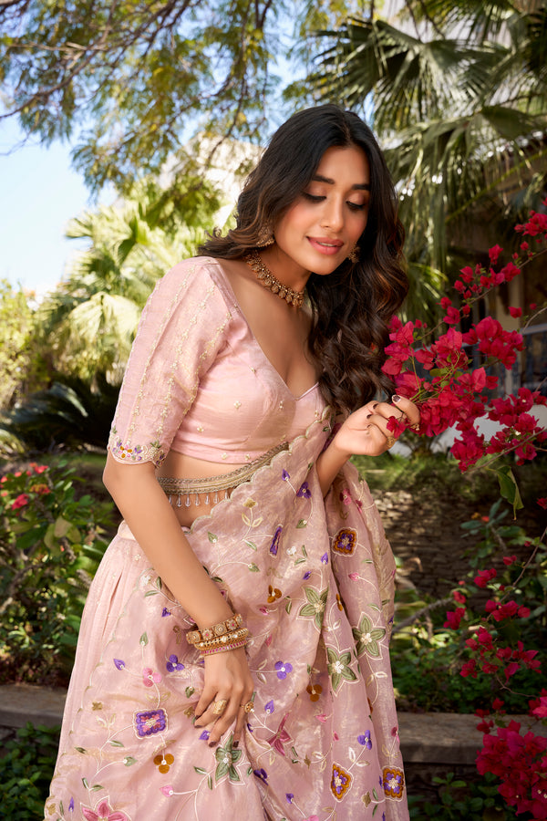 Doli - Sequins and Thread Embroidery All Over Butties Light Pink Lehenga Choli - JMS Studio