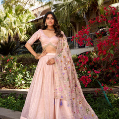 Doli - Sequins and Thread Embroidery All Over Butties Light Pink Lehenga Choli - JMS Studio