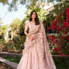 Doli - Sequins and Thread Embroidery All Over Butties Light Pink Lehenga Choli - JMS Studio