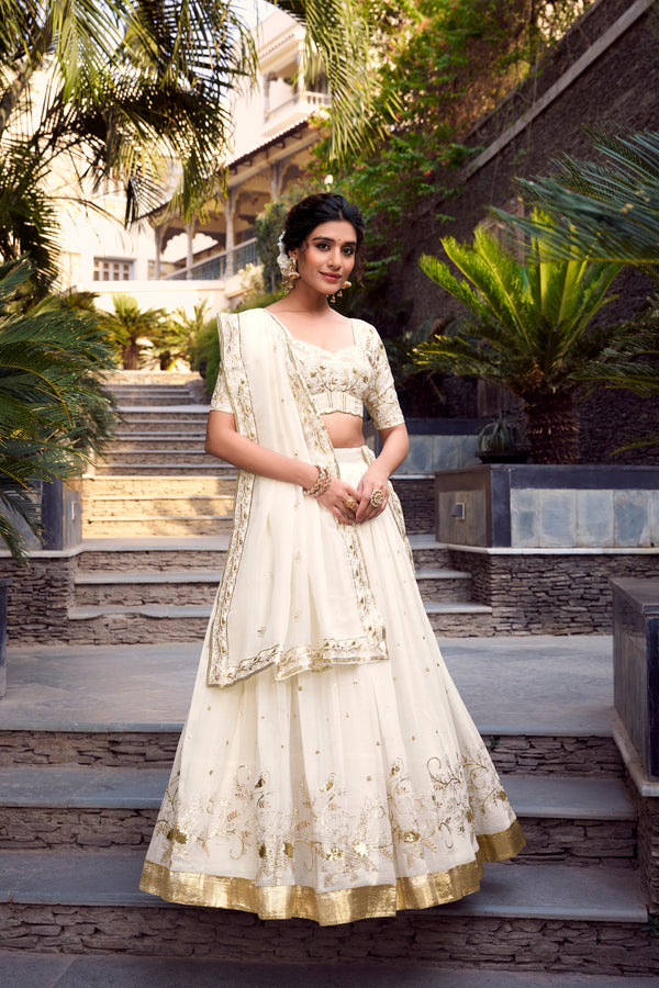 Doli - Silver Glosy Sequins and Embroidery with Foil Work Off White Lehenga Choli - JMS Studio