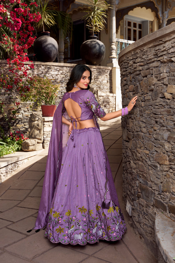 Doli - Vichitra Shimmer Sequins and Thread Embroidery Work Lavender Lehenga Choli - JMS Studio