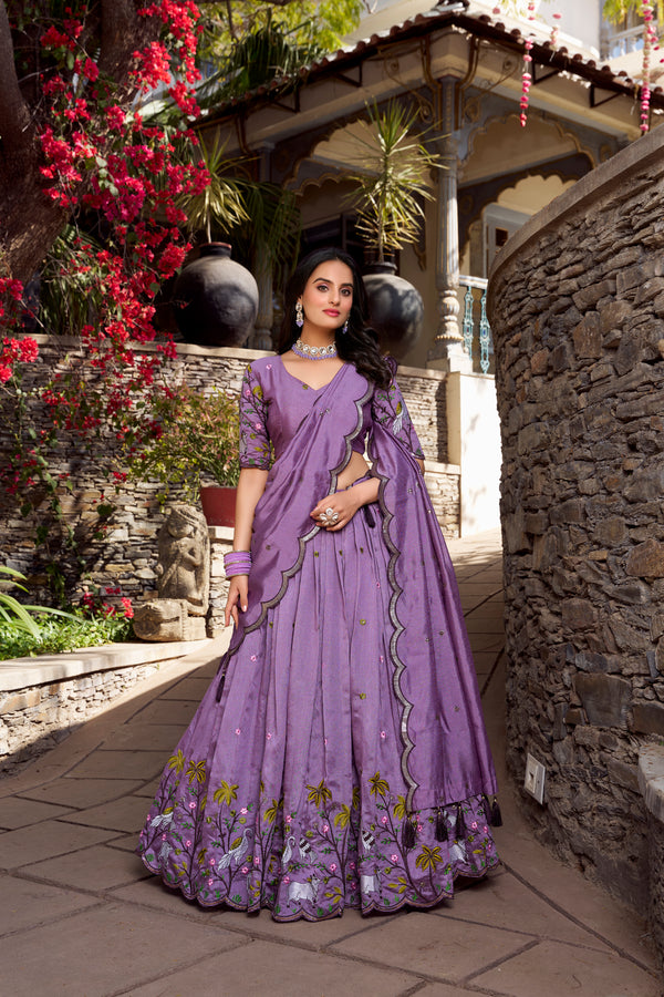 Doli - Vichitra Shimmer Sequins and Thread Embroidery Work Lavender Lehenga Choli - JMS Studio
