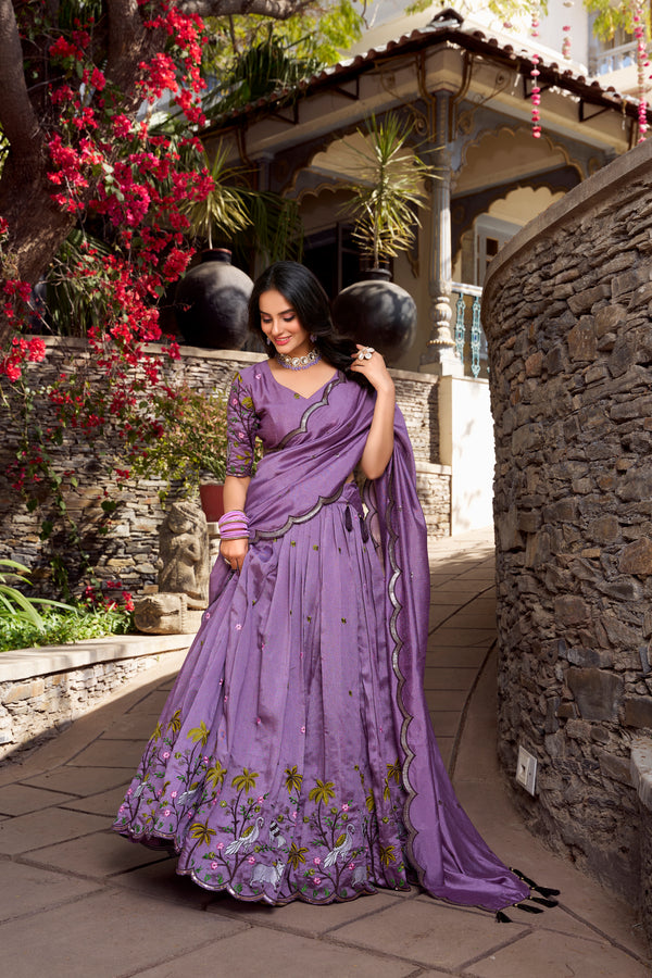Doli - Vichitra Shimmer Sequins and Thread Embroidery Work Lavender Lehenga Choli - JMS Studio