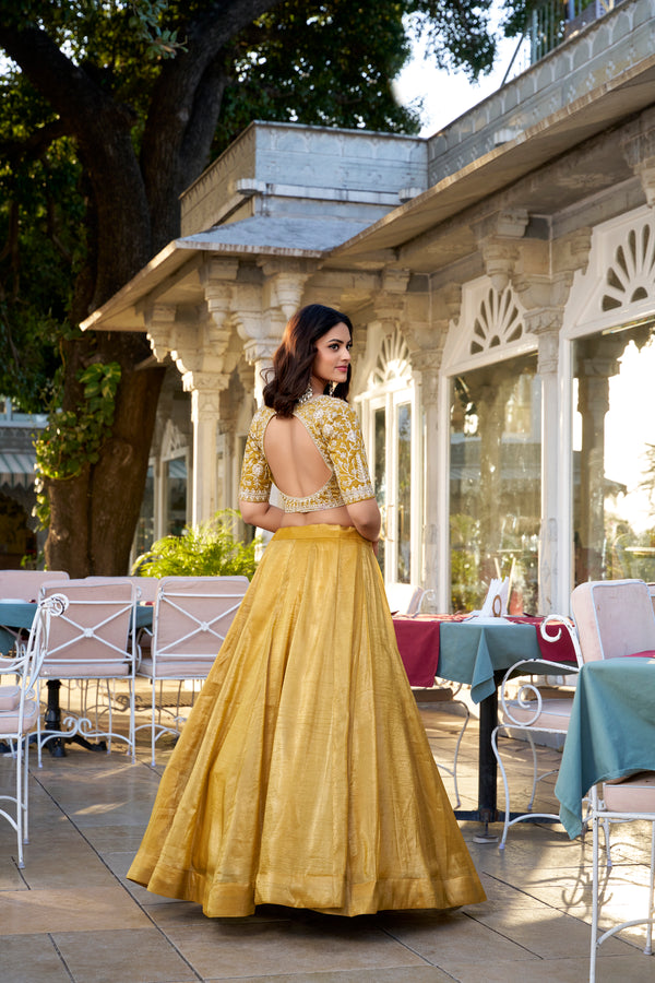 Doli - Gold Sequins and Thread Embroidery Work Mustard Lehenga Choli - JMS Studio