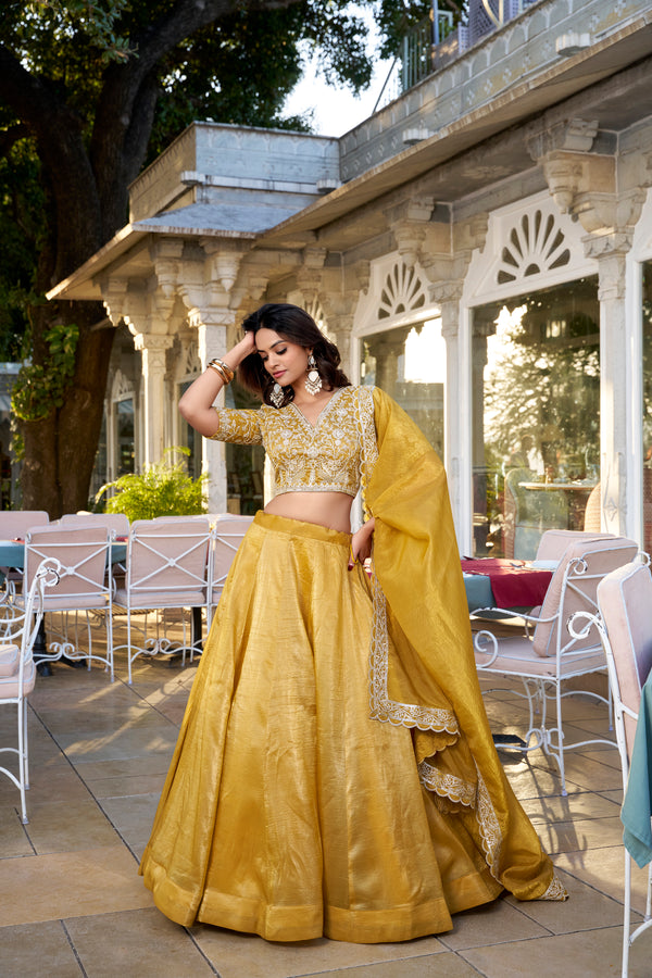 Doli - Gold Sequins and Thread Embroidery Work Mustard Lehenga Choli - JMS Studio