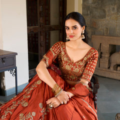 Doli - Rangoli Silk Sequins and Thread Embroidery Work Orange Lehenga Choli - JMS Studio