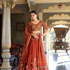 Doli - Rangoli Silk Sequins and Thread Embroidery Work Orange Lehenga Choli - JMS Studio