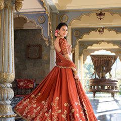 Doli - Rangoli Silk Sequins and Thread Embroidery Work Orange Lehenga Choli - JMS Studio