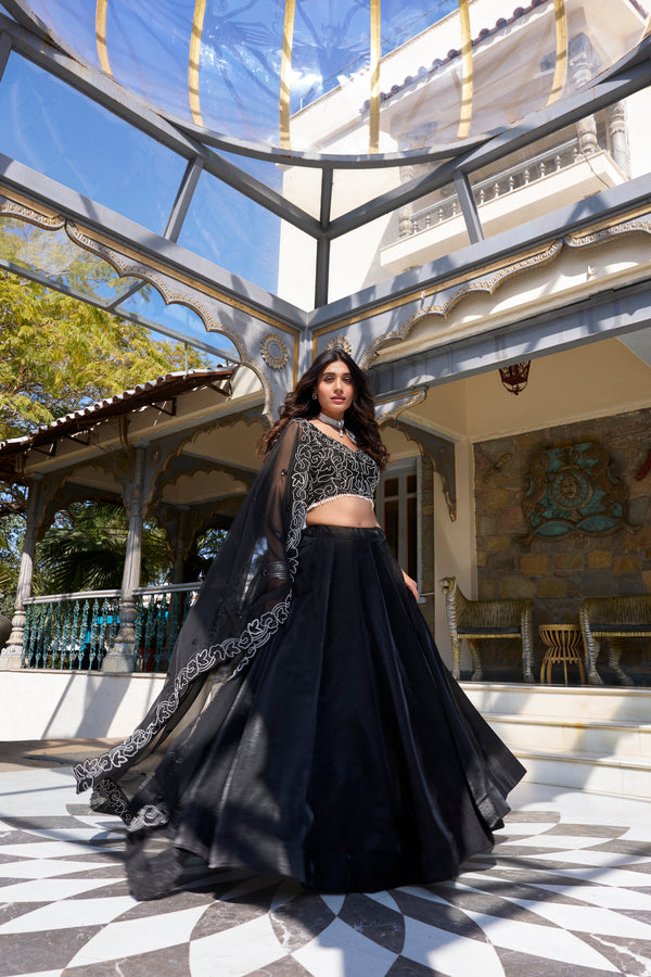 Doli - Satin Coding and Sequins Embroidery Work Black Lehenga Choli - JMS Studio