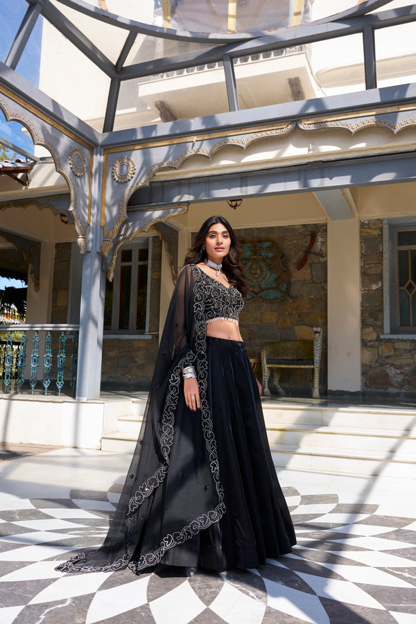 Doli - Satin Coding and Sequins Embroidery Work Black Lehenga Choli - JMS Studio