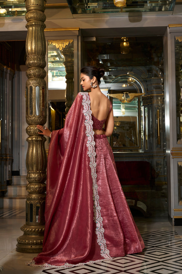 Doli - Sequins and Thread Embroidery with Diamond Maroon Lehenga Choli - JMS Studio