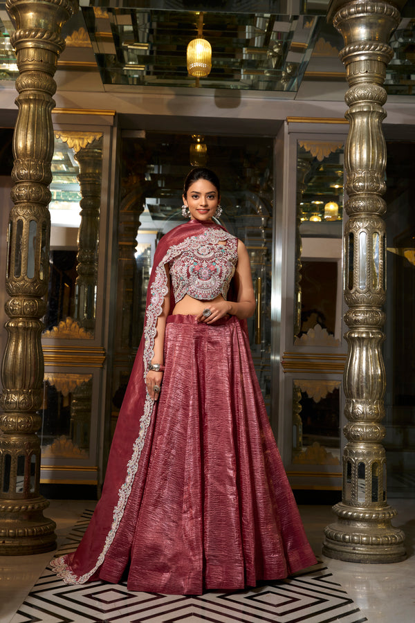 Doli - Sequins and Thread Embroidery with Diamond Maroon Lehenga Choli - JMS Studio