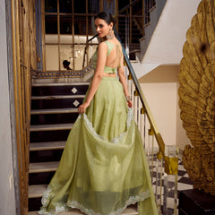 Doli - Sequins and Thread Embroidery with Jarkan Diamond Pista Lehenga Choli - JMS Studio