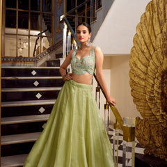 Doli - Sequins and Thread Embroidery with Jarkan Diamond Pista Lehenga Choli - JMS Studio