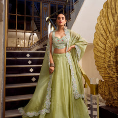 Doli - Sequins and Thread Embroidery with Jarkan Diamond Pista Lehenga Choli - JMS Studio