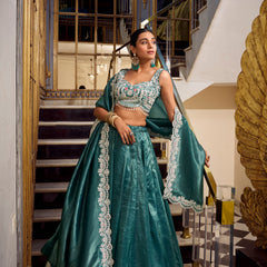 Doli - Sequins and Thread Embroidery with Diamond Teal Lehenga Choli - JMS Studio