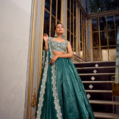 Doli - Sequins and Thread Embroidery with Diamond Teal Lehenga Choli - JMS Studio